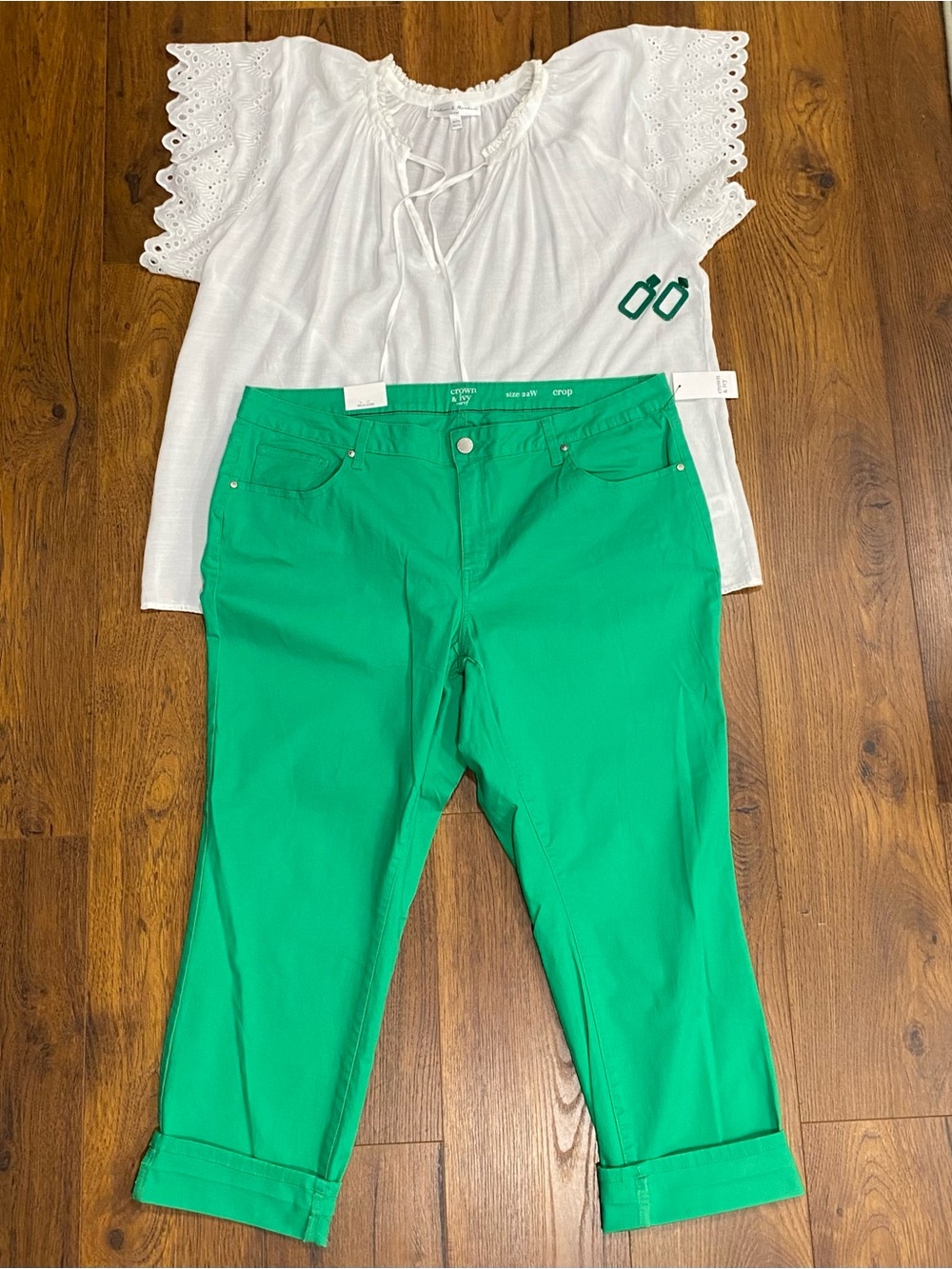 Crown & Ivy Curvy Women’s Green Crop Pants Size 22W - Picture 5 of 11